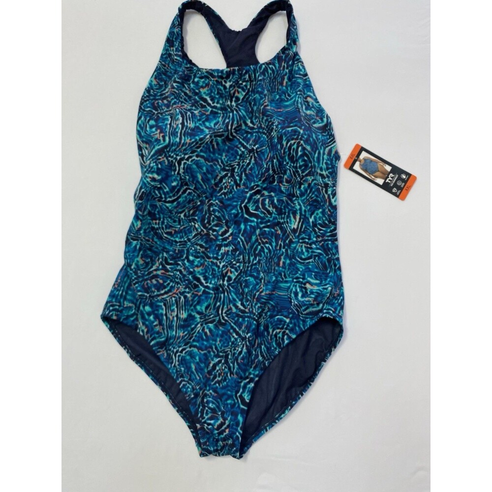 TYR Women's XXL One-Piece Swimsuit Blue Water Ripple Print
